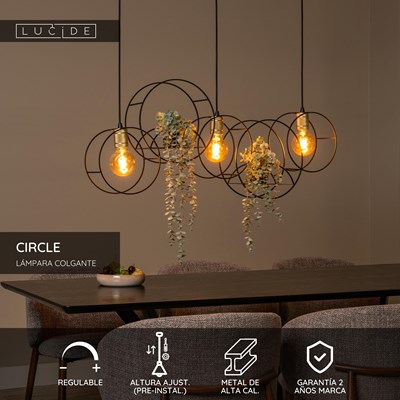 Lucide CIRCLE - Lámpara colgante - 3xE27 - Negro